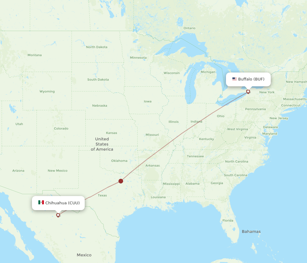 CUU to BUF flights and routes map