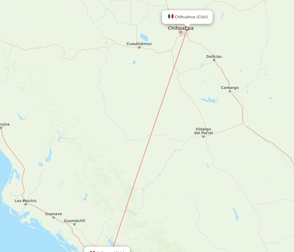 Chihuahua - Culiacan route map and flight paths
