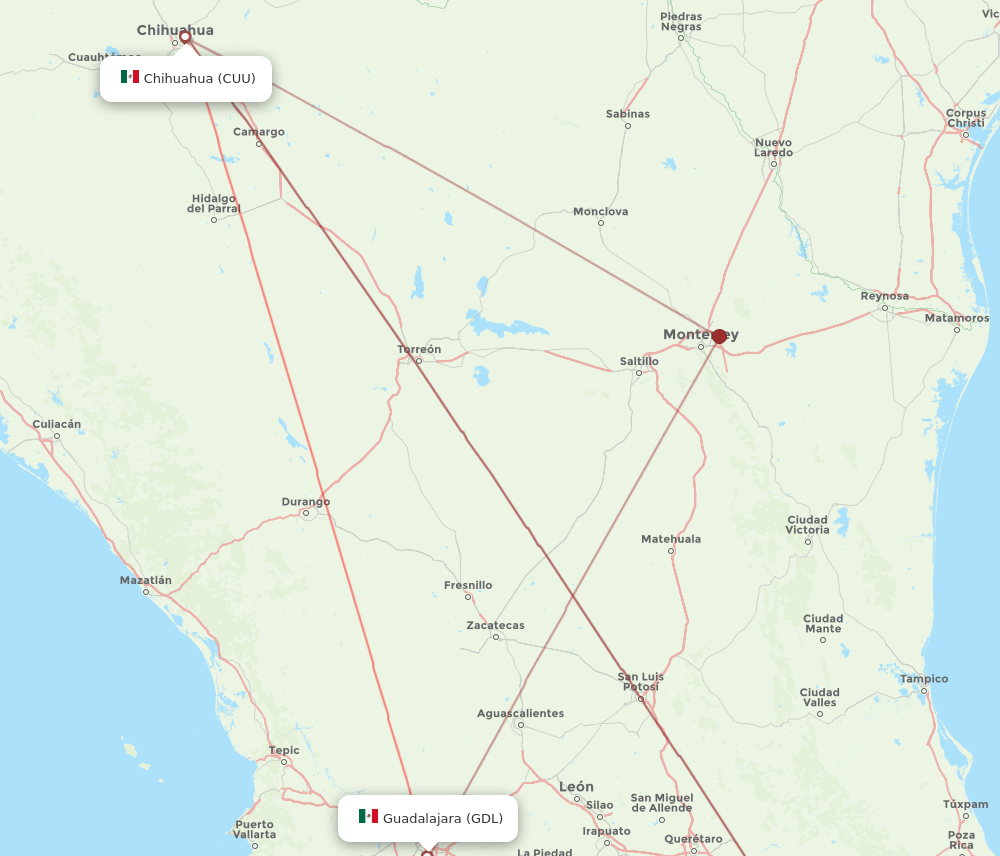 CUU-GDL flight routes