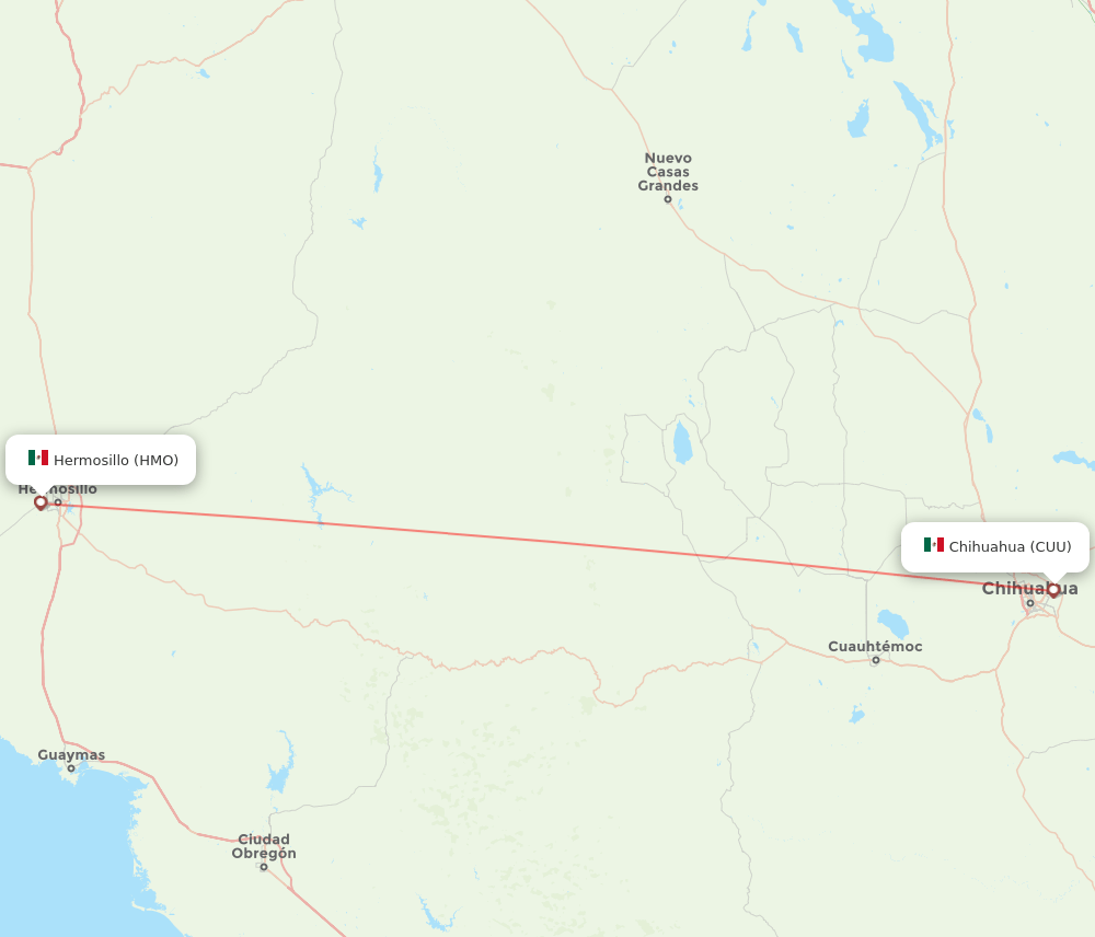 Chihuahua - Hermosillo route map and flight paths