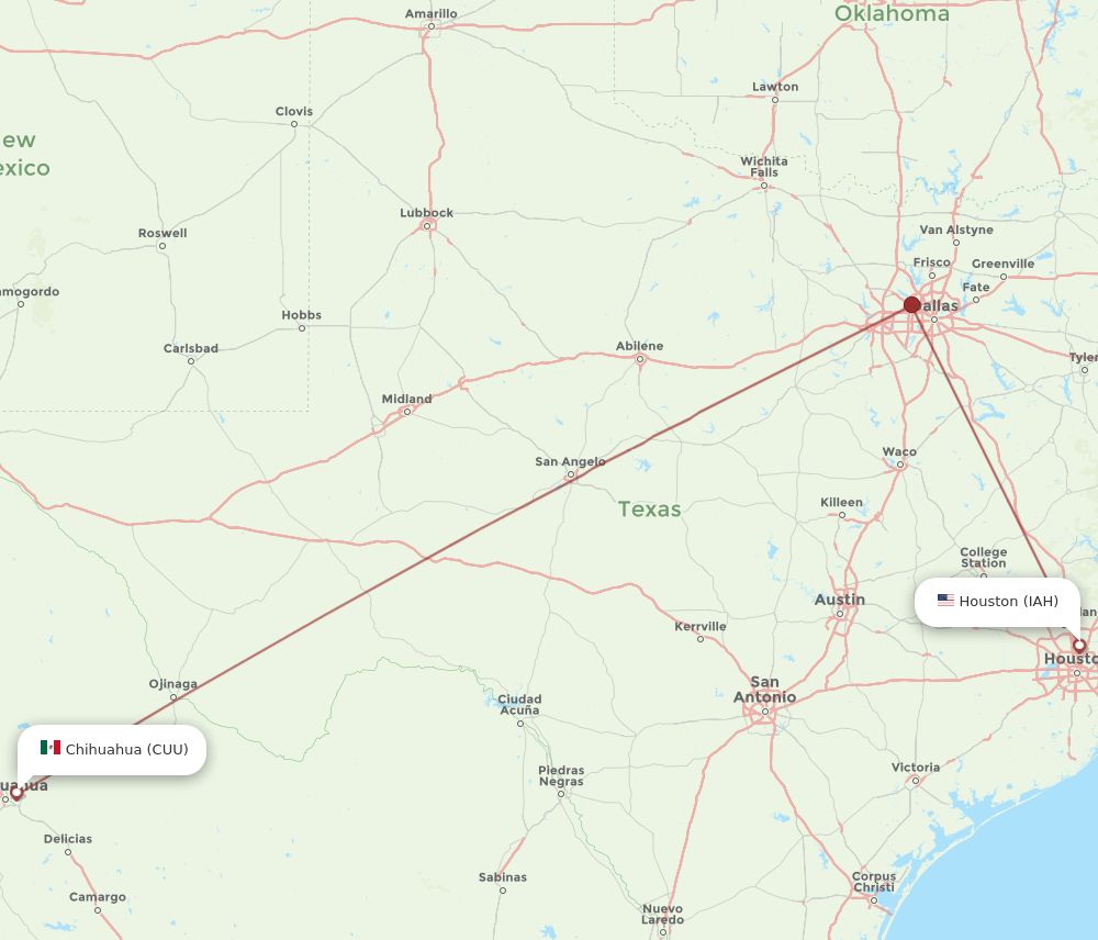 CUU-IAH flight routes