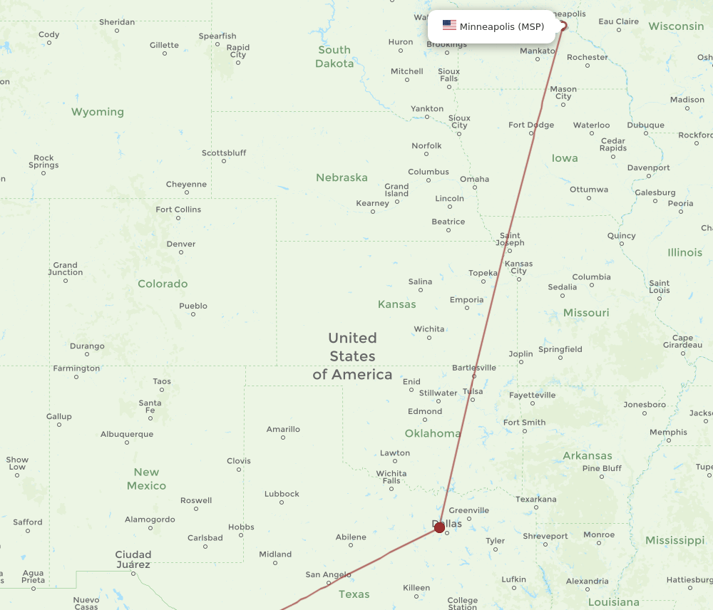 CUU-MSP flight routes
