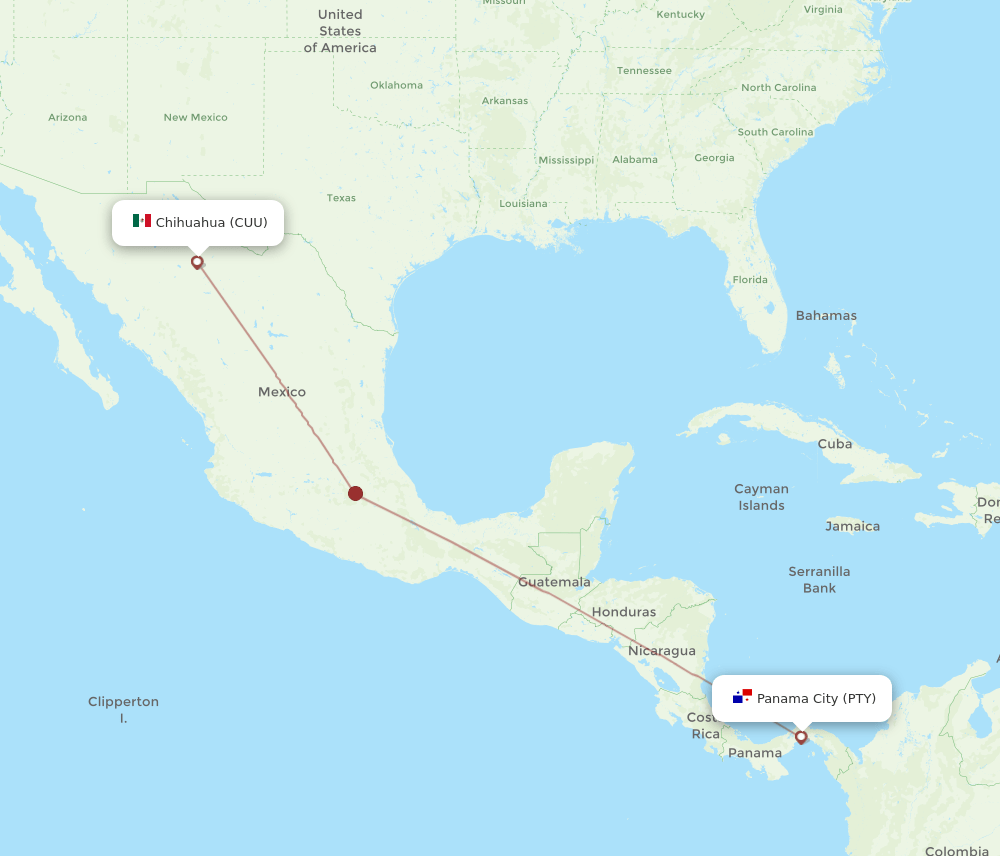 CUU-PTY flight routes