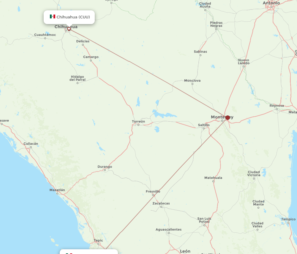 CUU to PVR flights and routes map