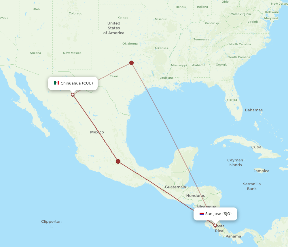 CUU-SJO flight routes