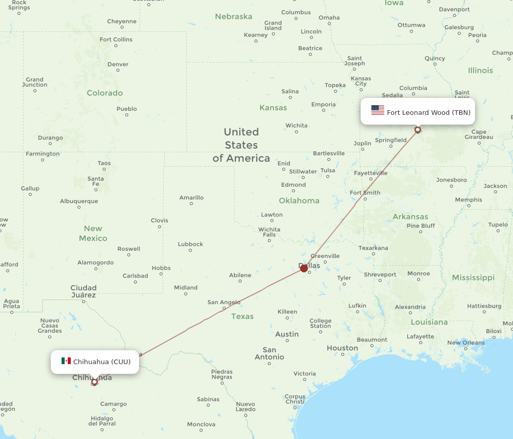 CUU-TBN flight routes