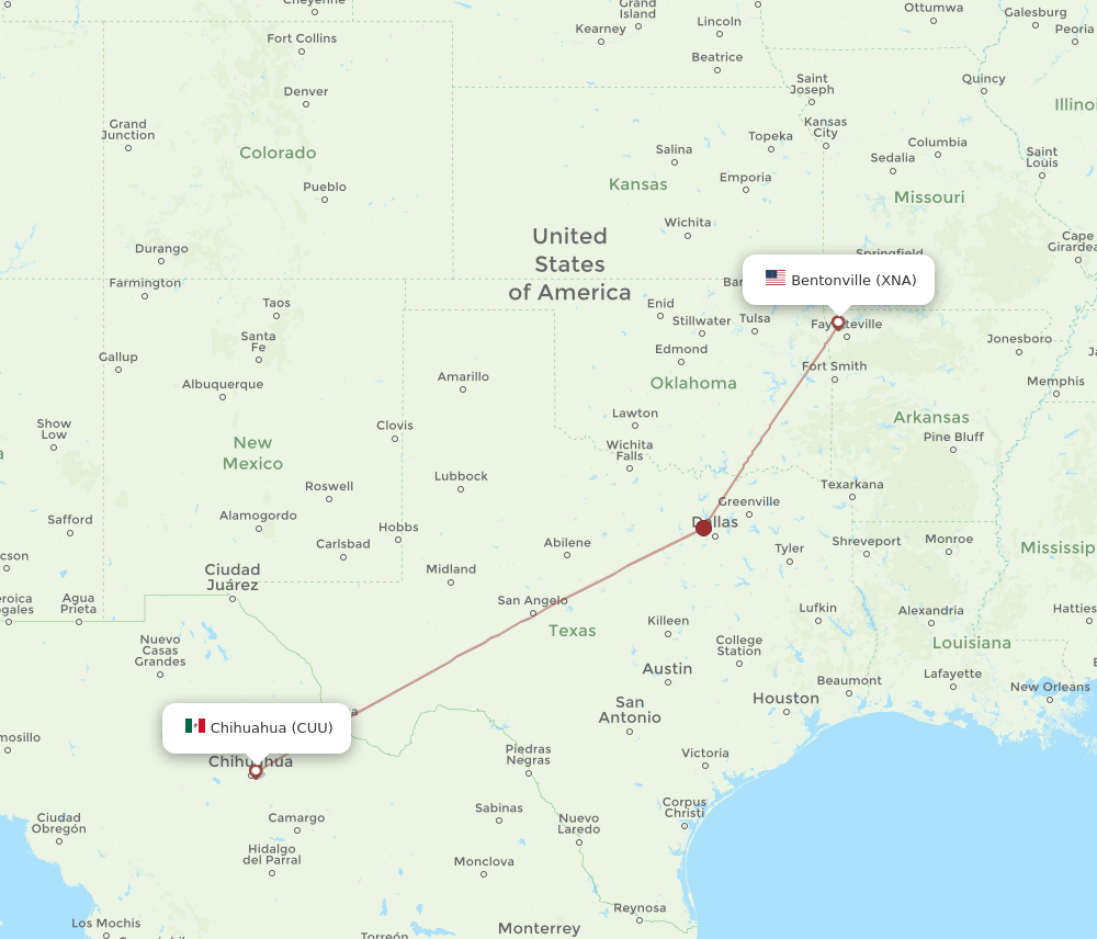 CUU-XNA flight routes
