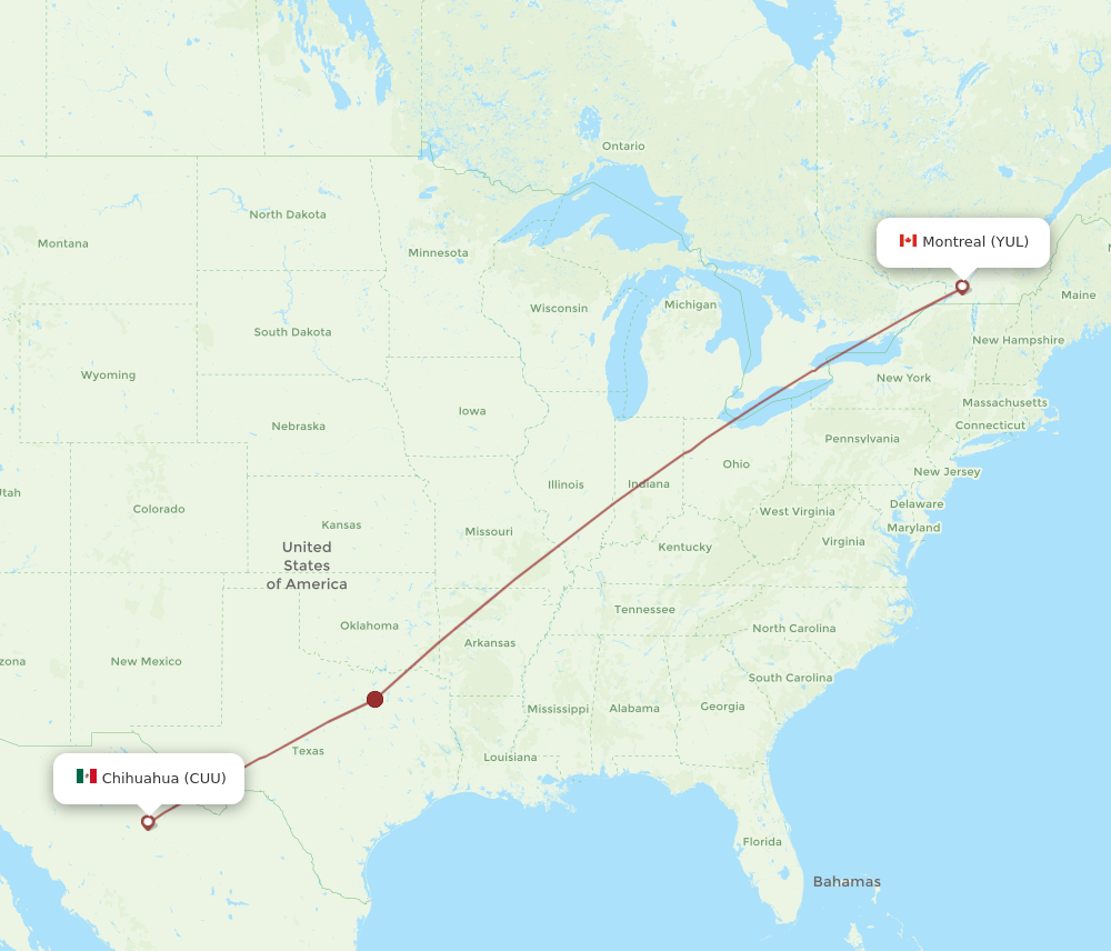CUU-YUL flight routes