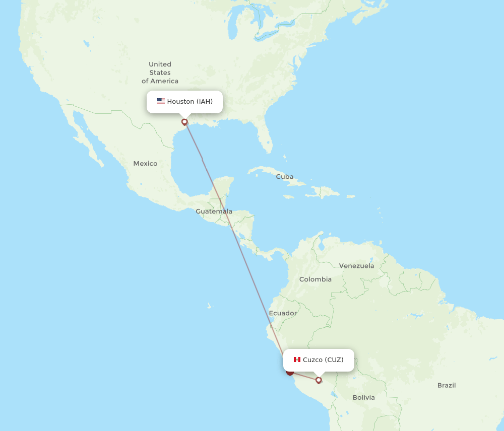 CUZ to IAH flights and routes map