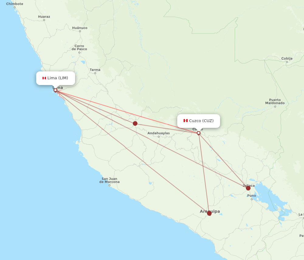 CUZ to LIM flights and routes map