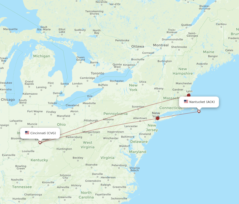 CVG-ACK flight routes