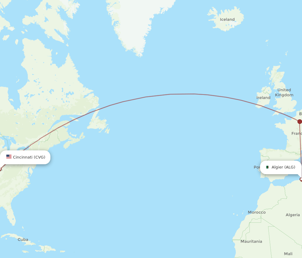 CVG to ALG flights and routes map