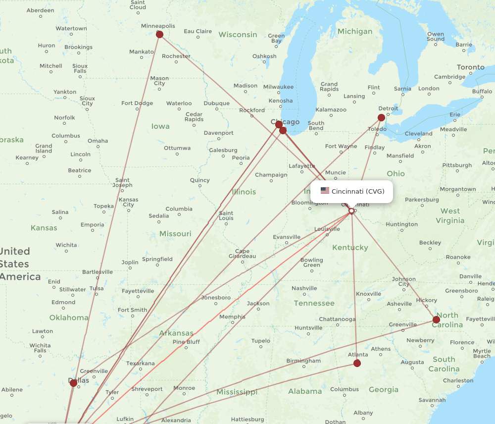 CVG-AUS flight routes
