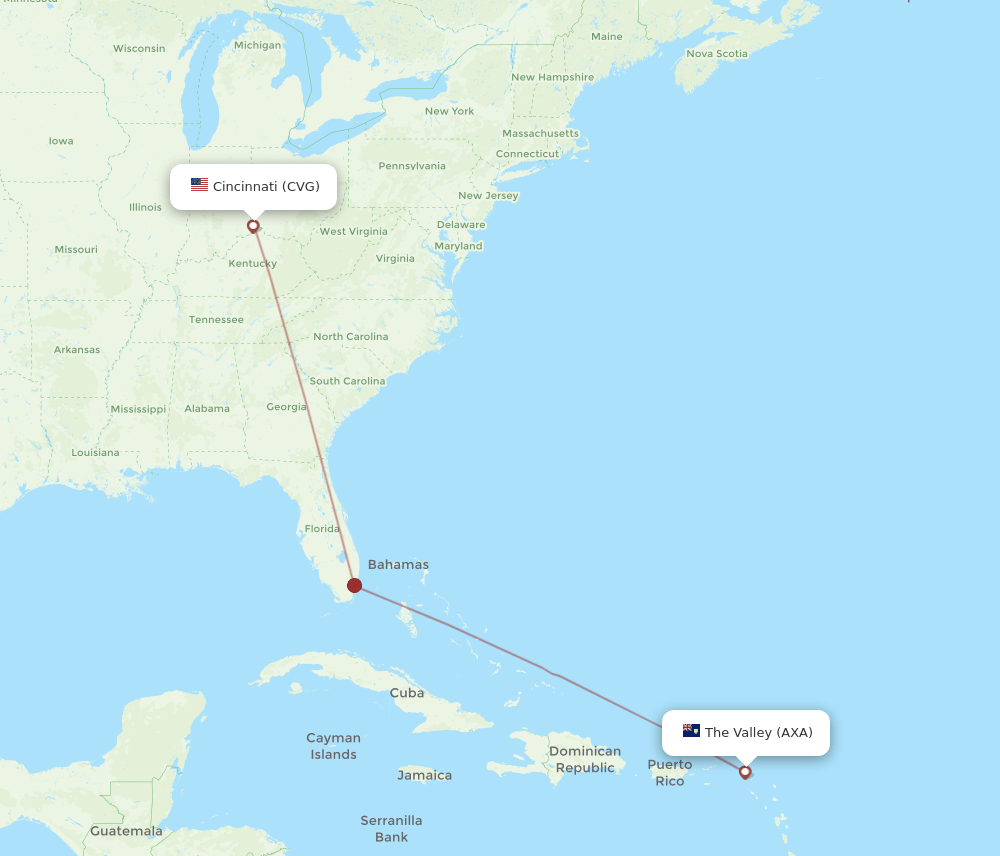 CVG to AXA flights and routes map