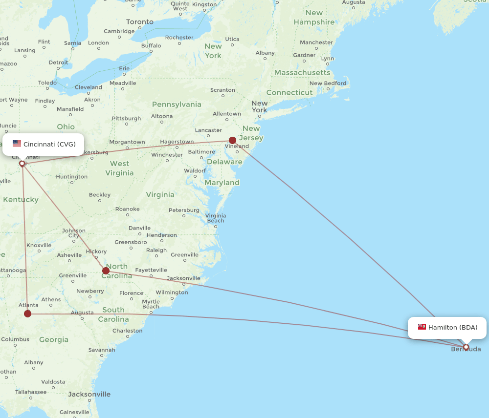 CVG-BDA flight routes