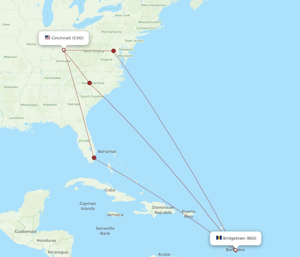 CVG-BGI flight routes
