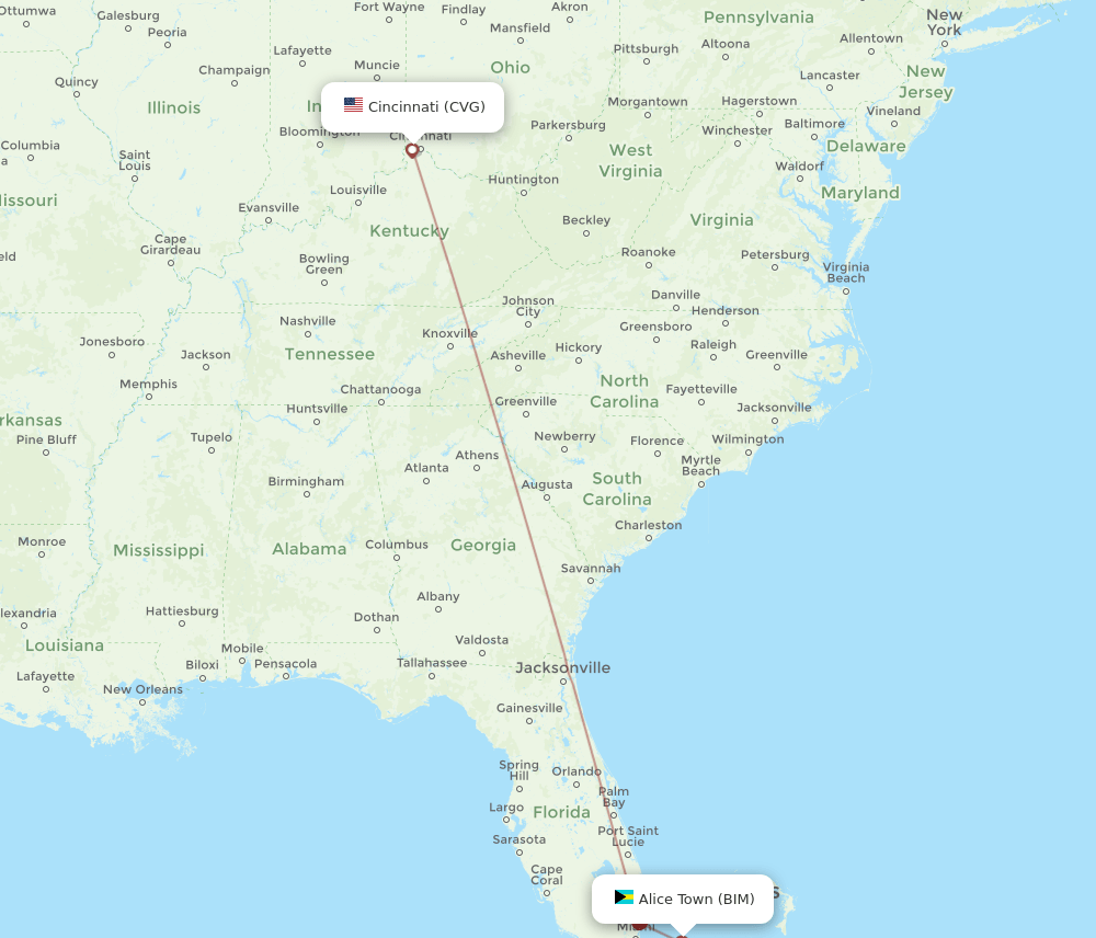 CVG-BIM flight routes