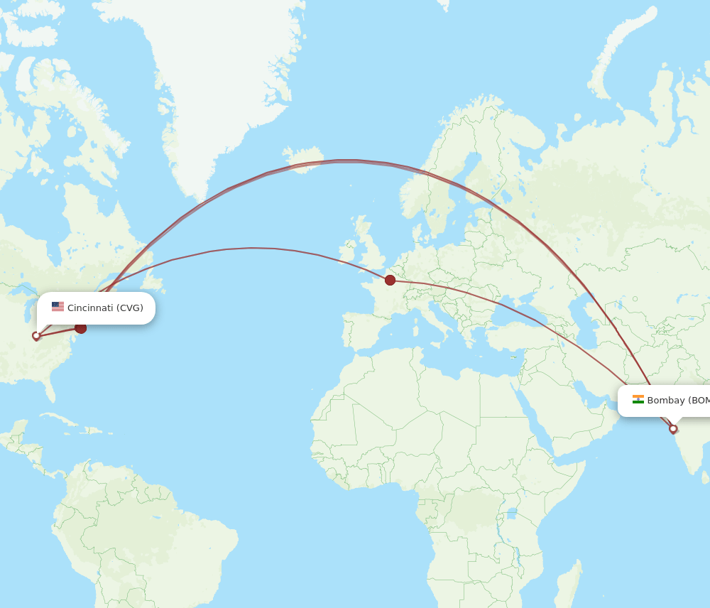 CVG-BOM flight routes