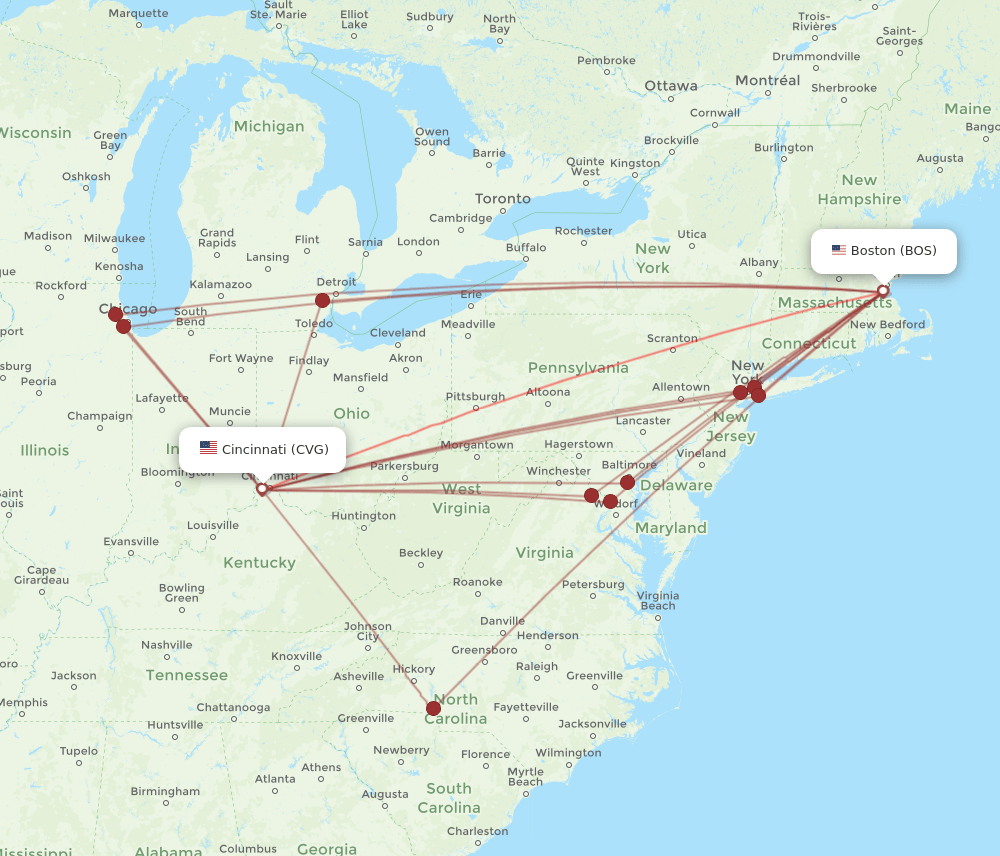 CVG-BOS flight routes
