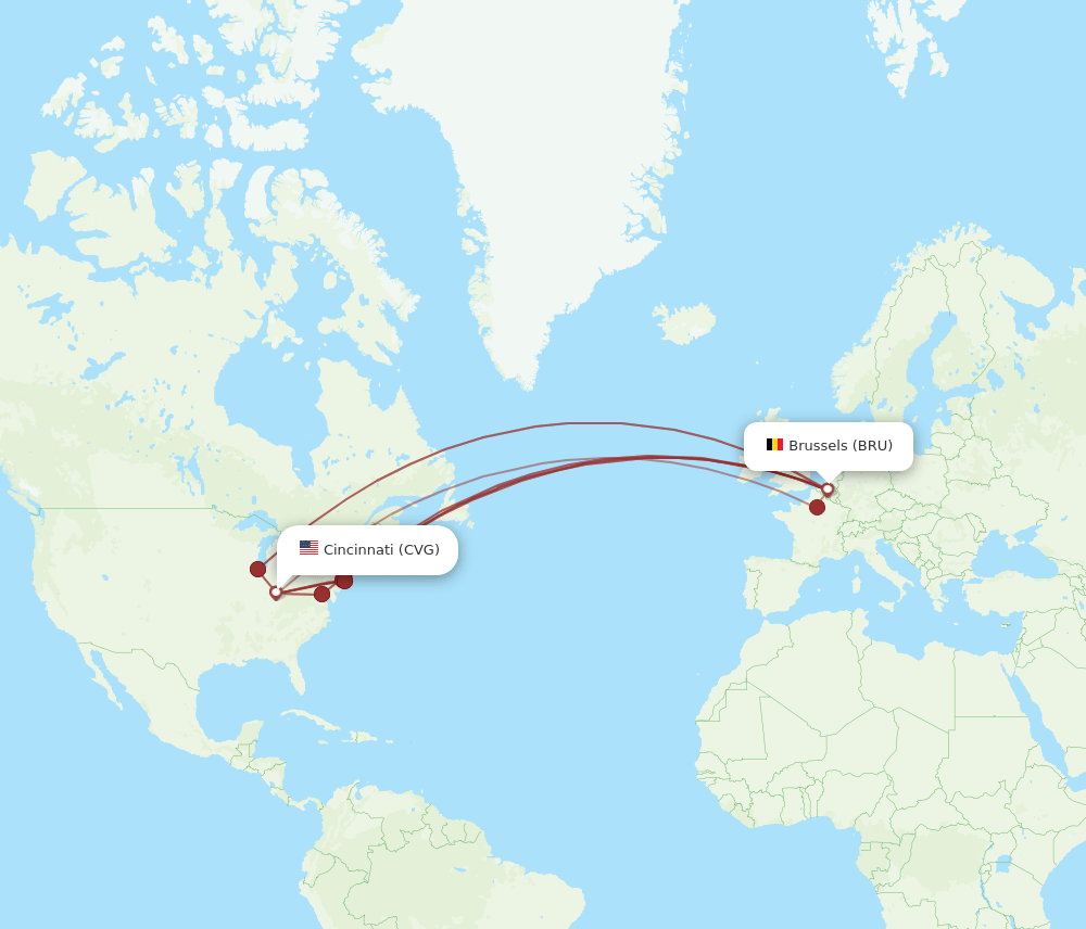CVG-BRU flight routes