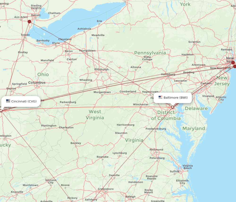 CVG-BWI flight routes