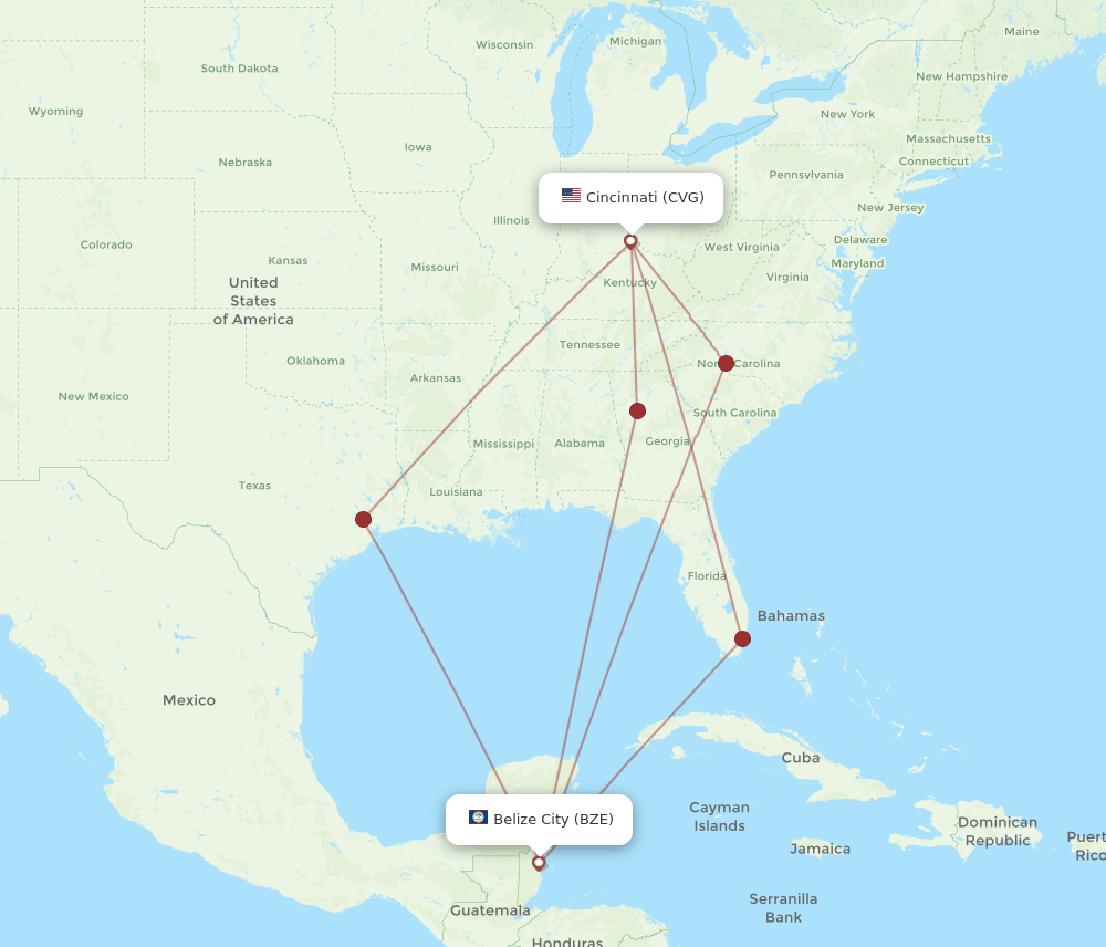 CVG-BZE flight routes