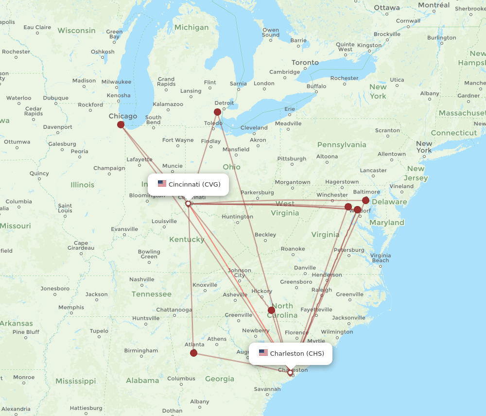 CVG-CHS flight routes