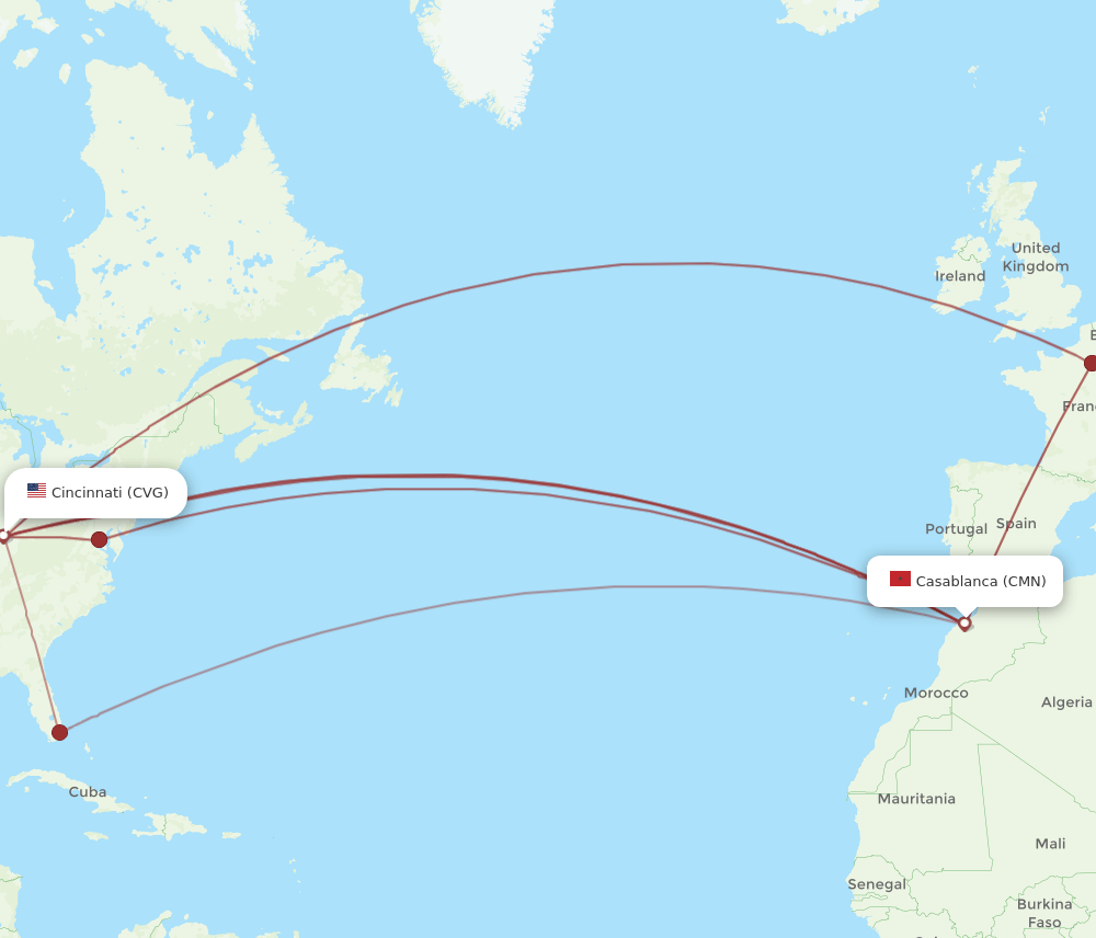 CVG-CMN flight routes