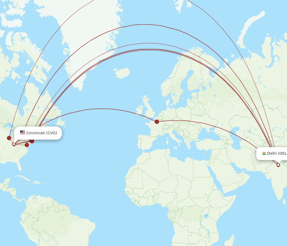 CVG-DEL flight routes