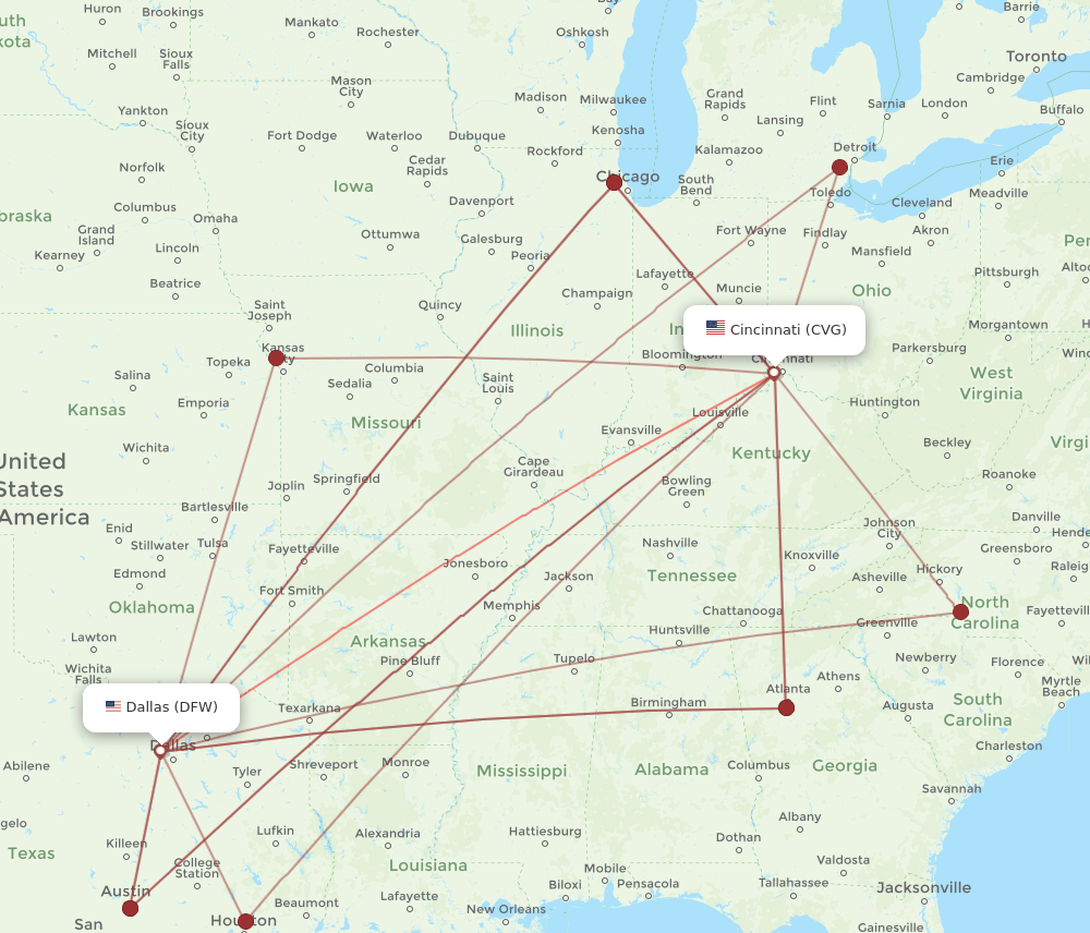 CVG-DFW flight routes