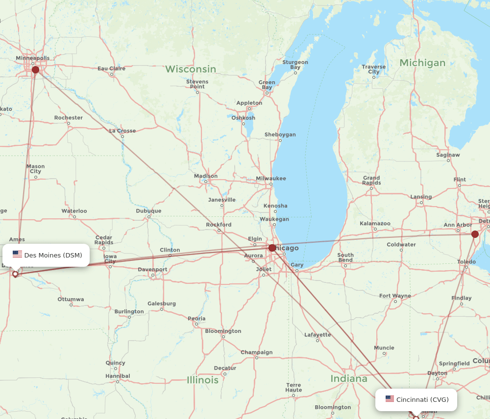 CVG-DSM flight routes