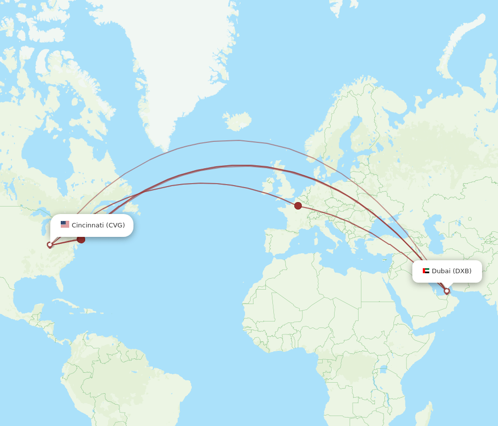 CVG-DXB flight routes