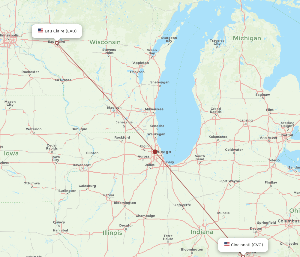 CVG to EAU flights and routes map