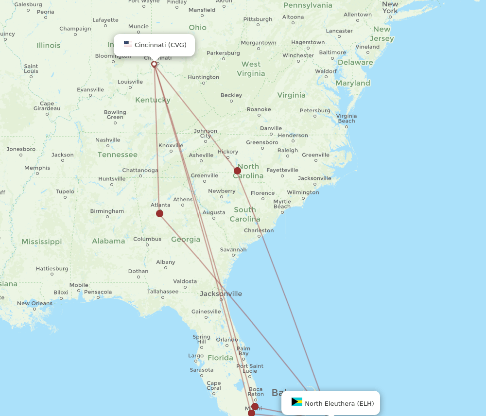 CVG-ELH flight routes
