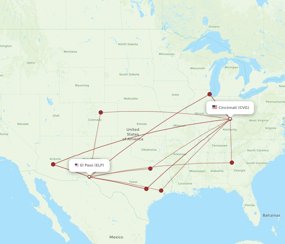 CVG to ELP flights and routes map