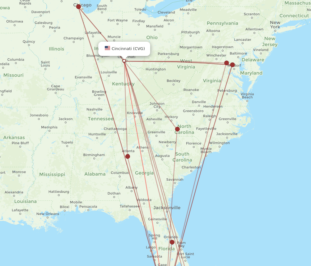 CVG to EYW flights and routes map