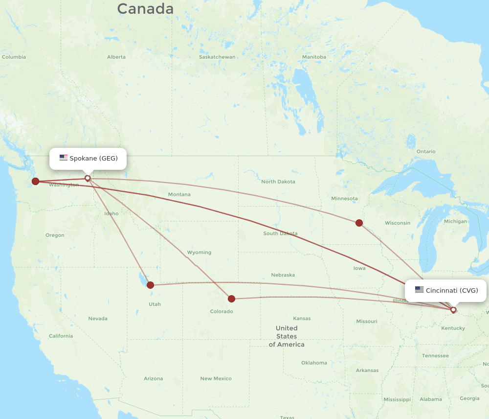 CVG to GEG flights and routes map