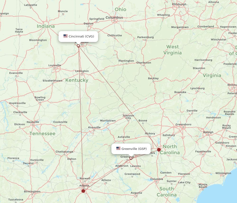 CVG-GSP flight routes