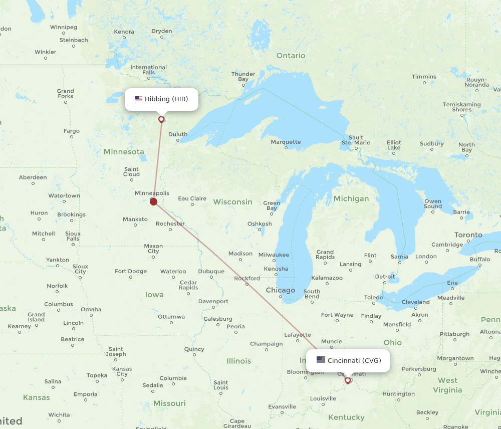 CVG-HIB flight routes