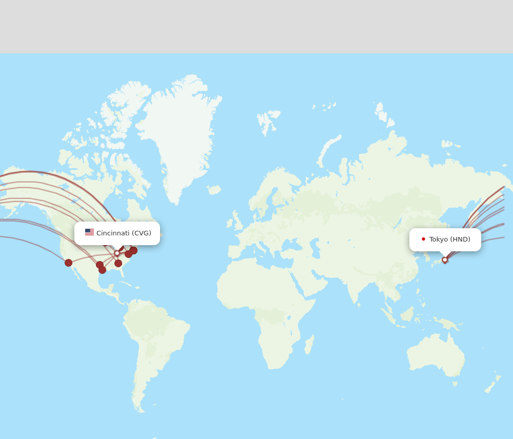 CVG to HND flights and routes map