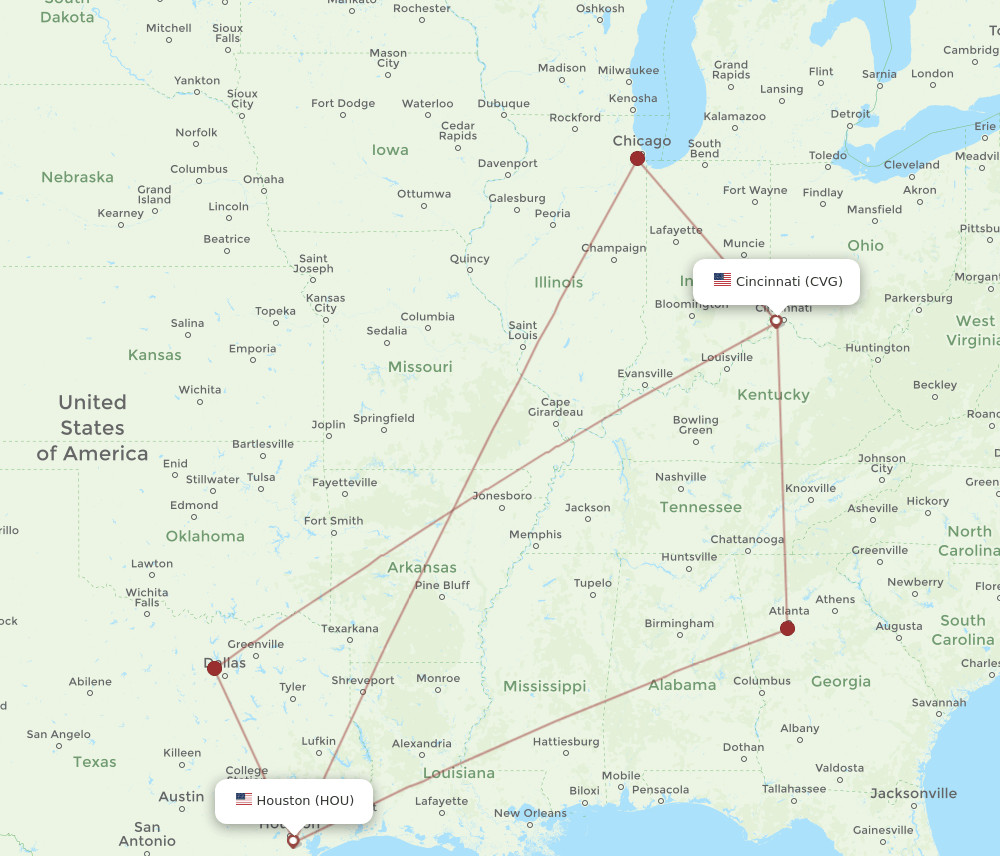 CVG-HOU flight routes