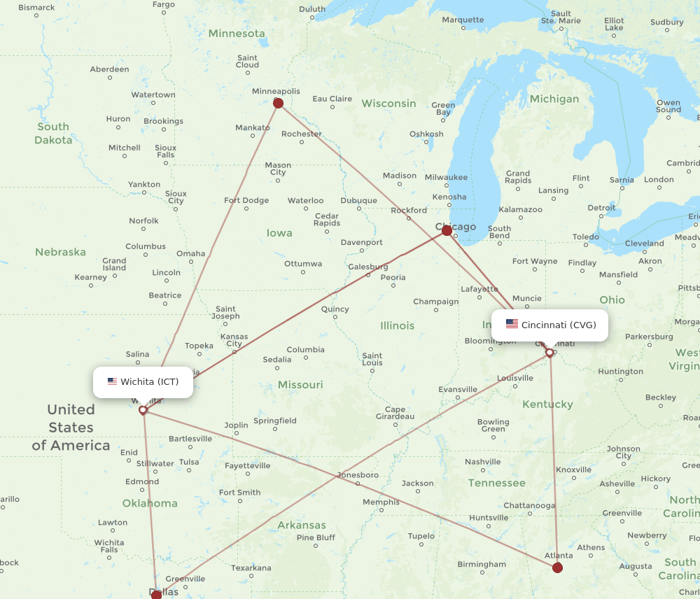 CVG-ICT flight routes