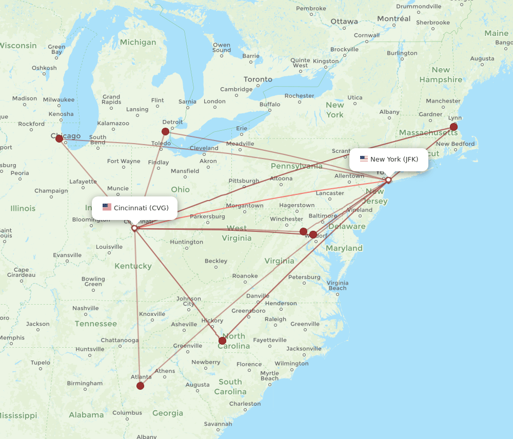 CVG-JFK flight routes