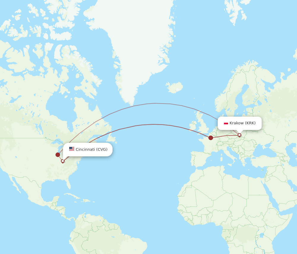 CVG to KRK flights and routes map