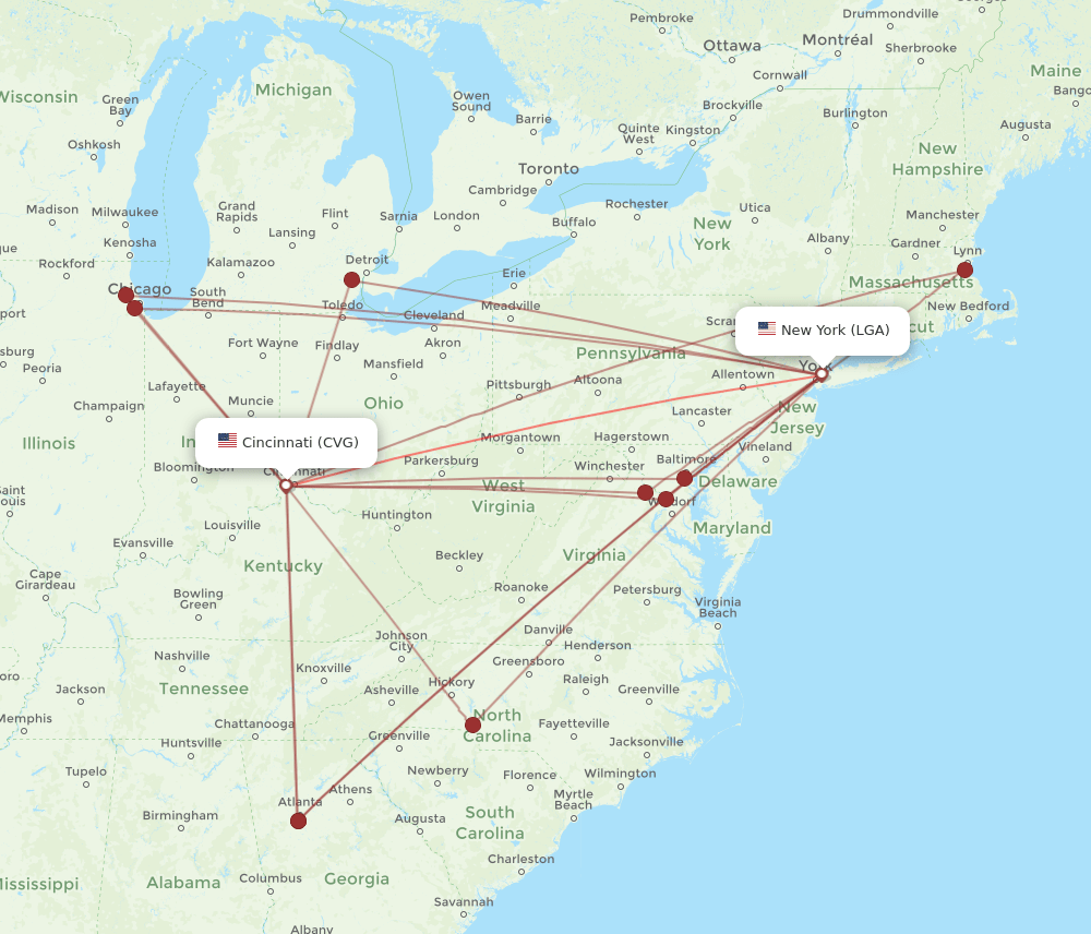 CVG-LGA flight routes
