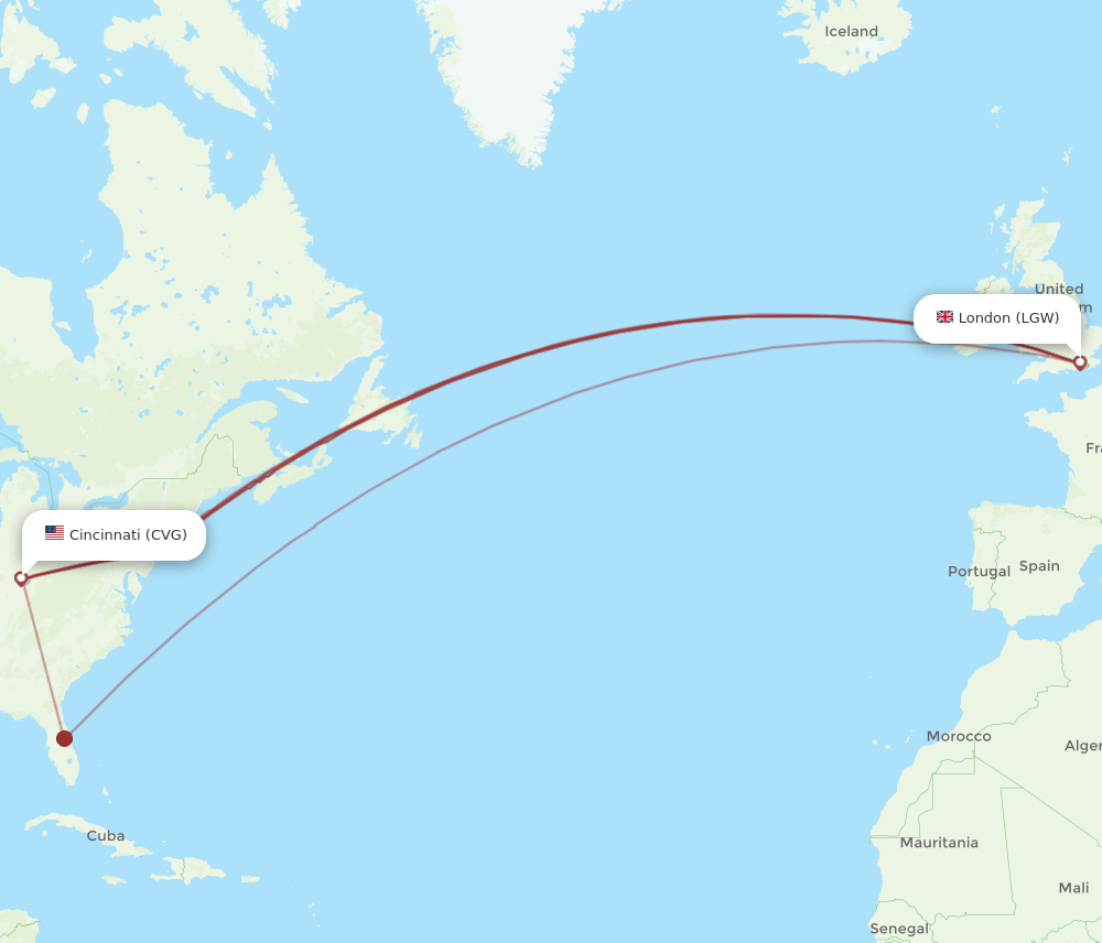 CVG-LGW flight routes