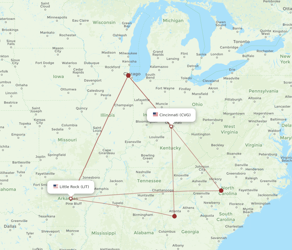 CVG-LIT flight routes