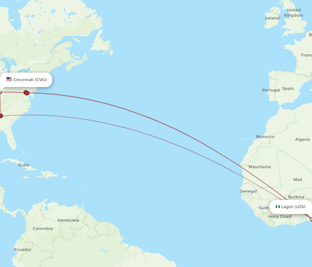 CVG-LOS flight routes