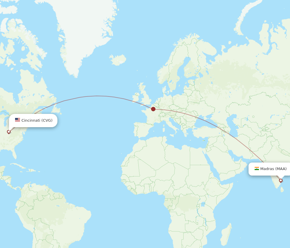 CVG-MAA flight routes