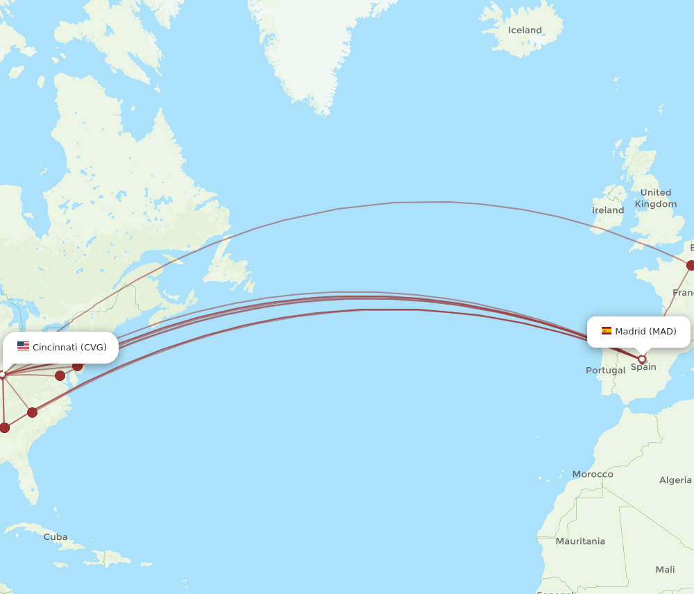 CVG-MAD flight routes